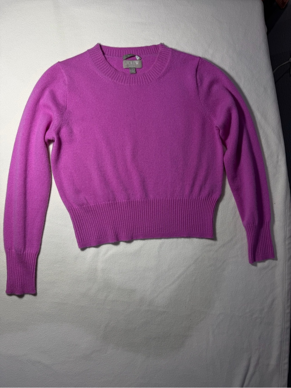 J. Crew 100% Cashmere cropped fit Bright Fuchsia Crewneck Sweater size S